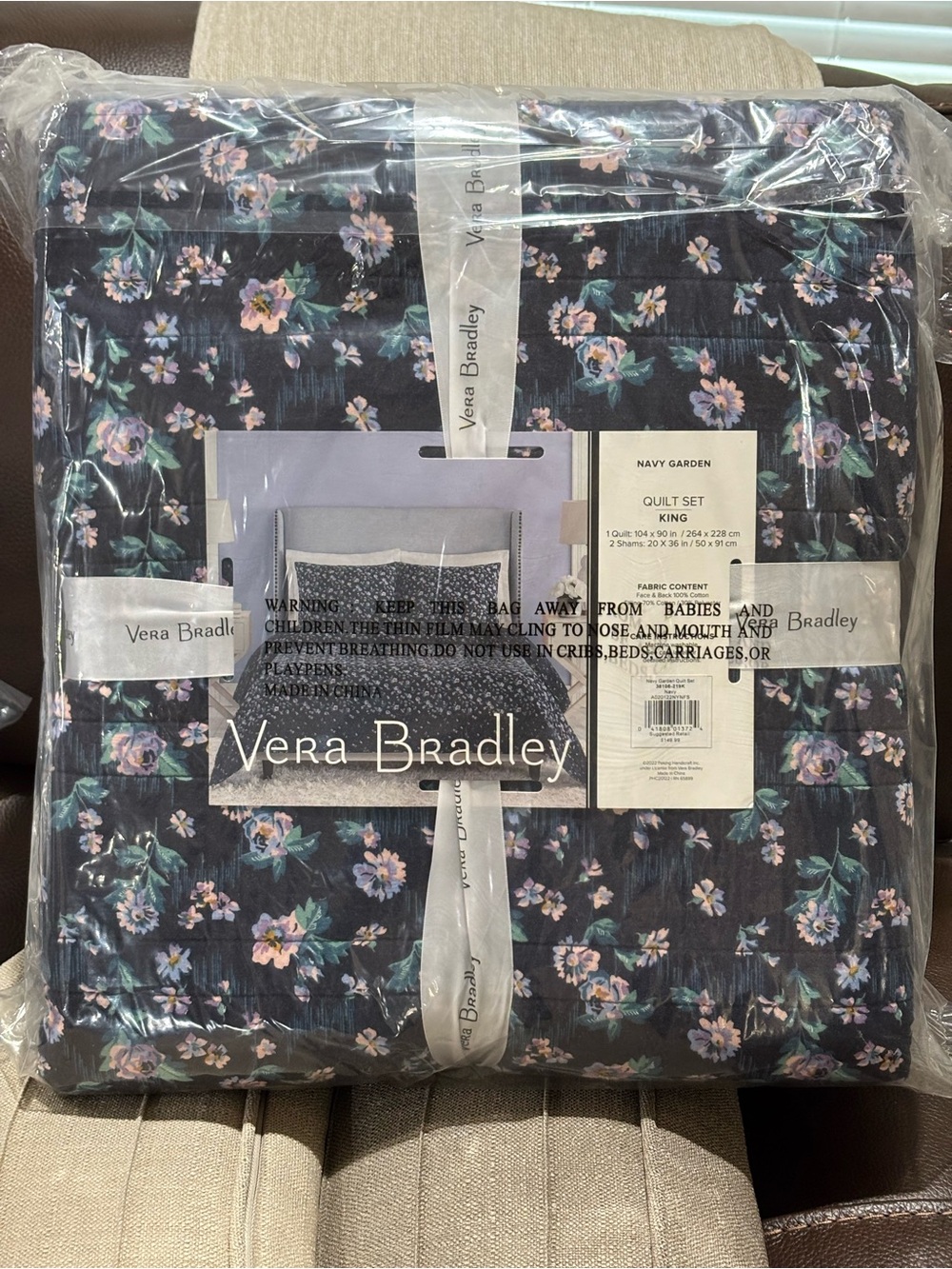 Vera Bradley Navy Floral King Quilt Set - Navy with Pink & Green Accents
